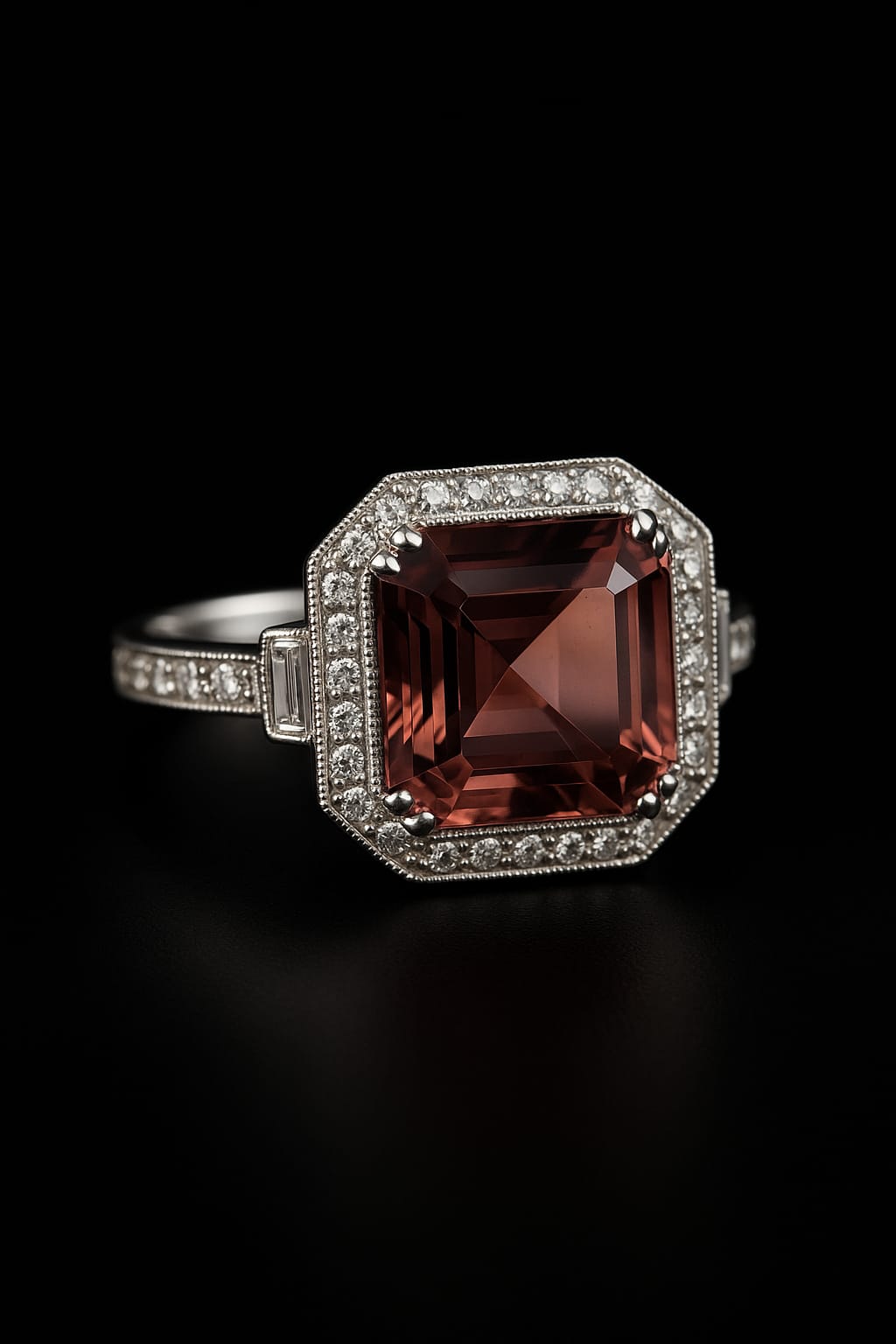 18KT WHITE GOLD ENGAGEMENT RING SET WITH A PINK RADIANT CUT TOURMALINE AND DIAMONDS (Copy)
