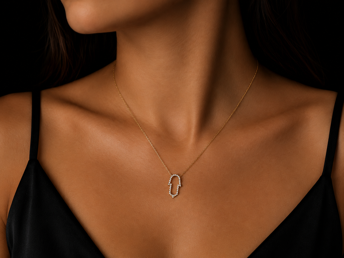 14K Rose Gold Diamond Hand of Fatima Pendant Angelica Jewellers