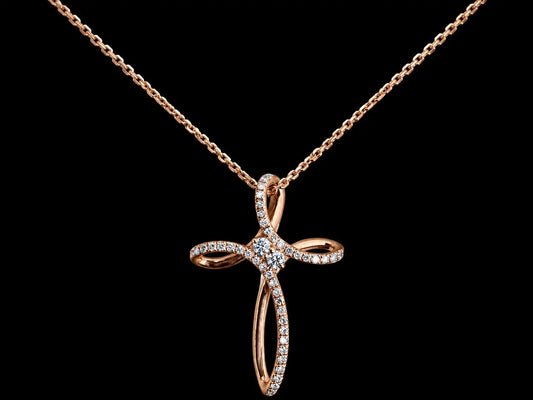 10K Rose Gold Diamond Cross Pendant Necklace Angelica Jewellers