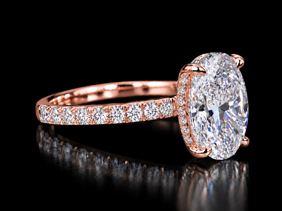 14K Gold 2.33 CTW Oval Lab Diamond Hidden Halo Engagement Ring Angelica Jewellers