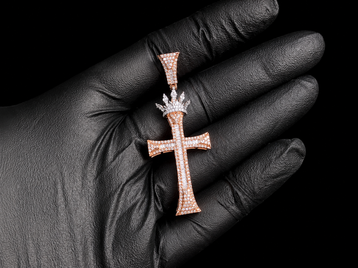 10K Rose Gold Diamond Crown Cross Pendant Angelica Jewellers