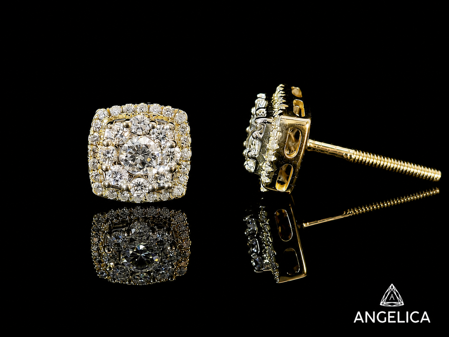 14K YELLOW GOLD DIAMOND EARRINGS 6MM