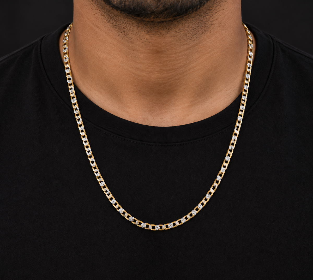 14k Two-Tone Diamond-Cut Curb Chain – 4.50mm