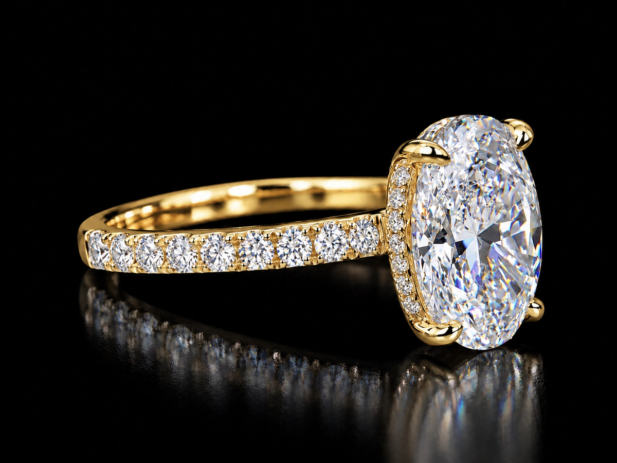 14K Gold 2.33 CTW Oval Lab Diamond Hidden Halo Engagement Ring Angelica Jewellers