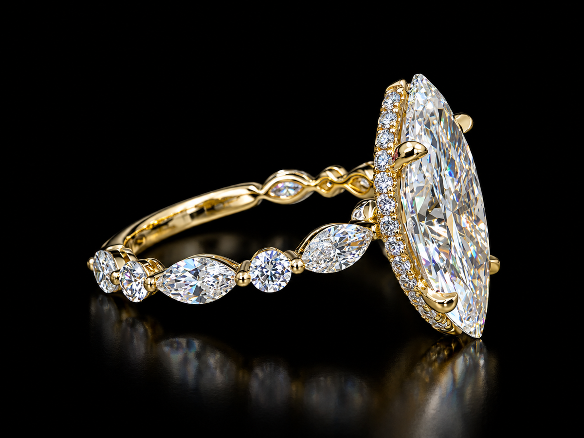 3.35 CTW Marquise Diamond Hidden Halo Engagement Ring – 14K Gold Angelica Jewellers