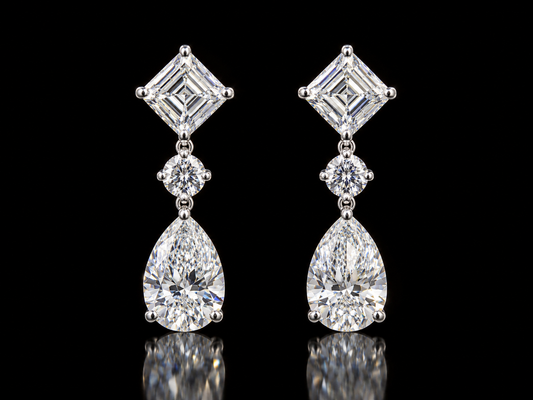 14K White Gold Asscher, Round & Pear Lab-Grown Diamond Drop Earrings – 4.94 CTW