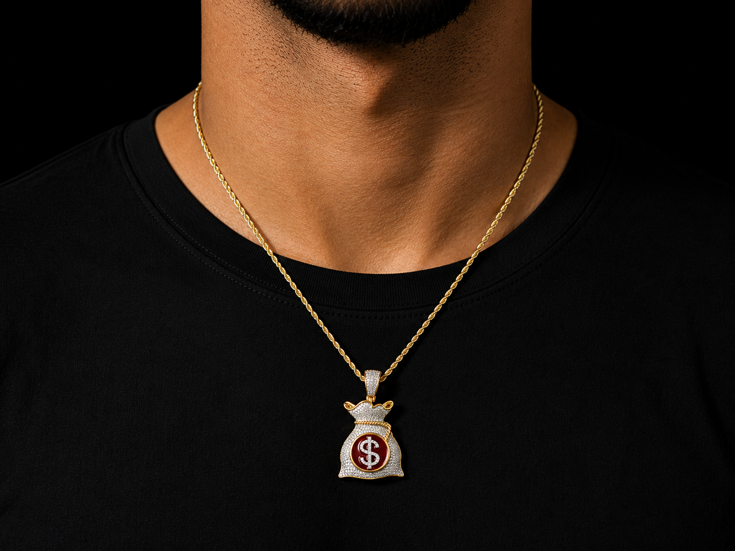 10K Yellow Gold Diamond Money Bag Pendant Angelica Jewellers