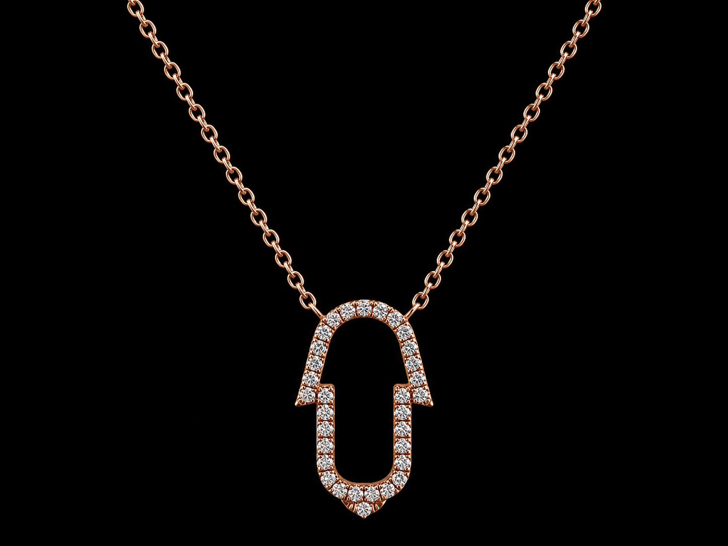 14K Rose Gold Diamond Hand of Fatima Pendant Angelica Jewellers