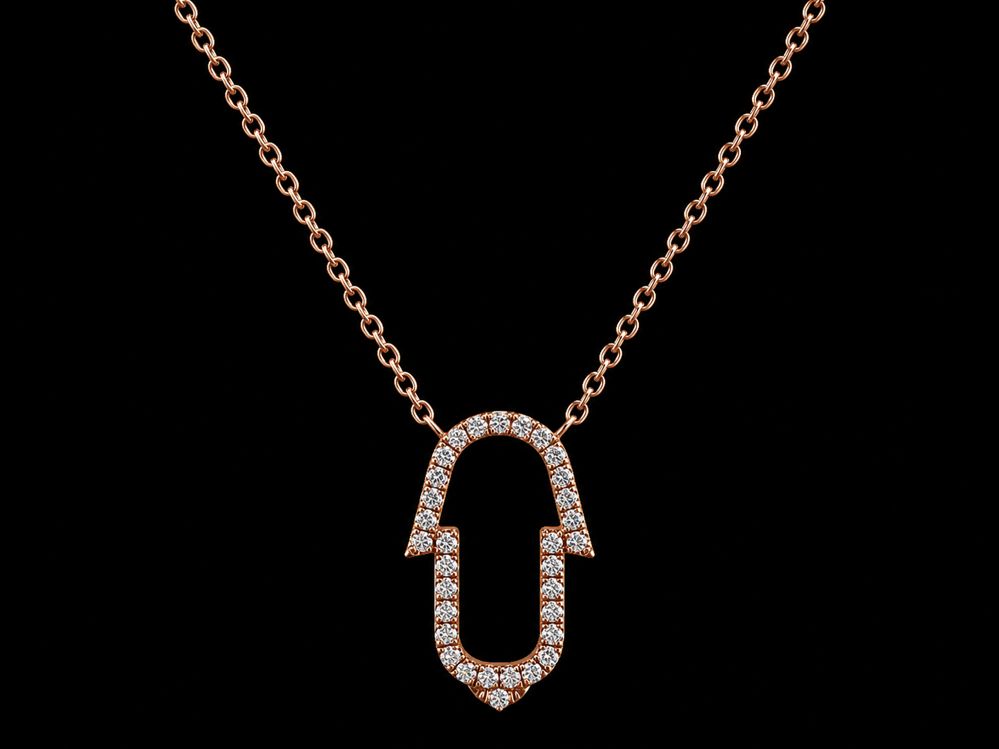 14K Rose Gold Diamond Hand of Fatima Pendant Angelica Jewellers