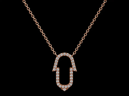 14K Rose Gold Diamond Hand of Fatima Pendant Angelica Jewellers