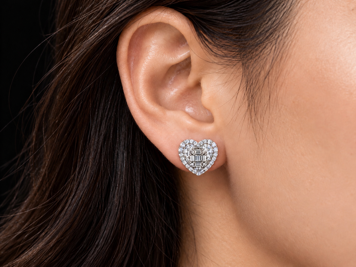 14K White Gold Natural Diamond Heart Stud Earrings – 0.50 CT