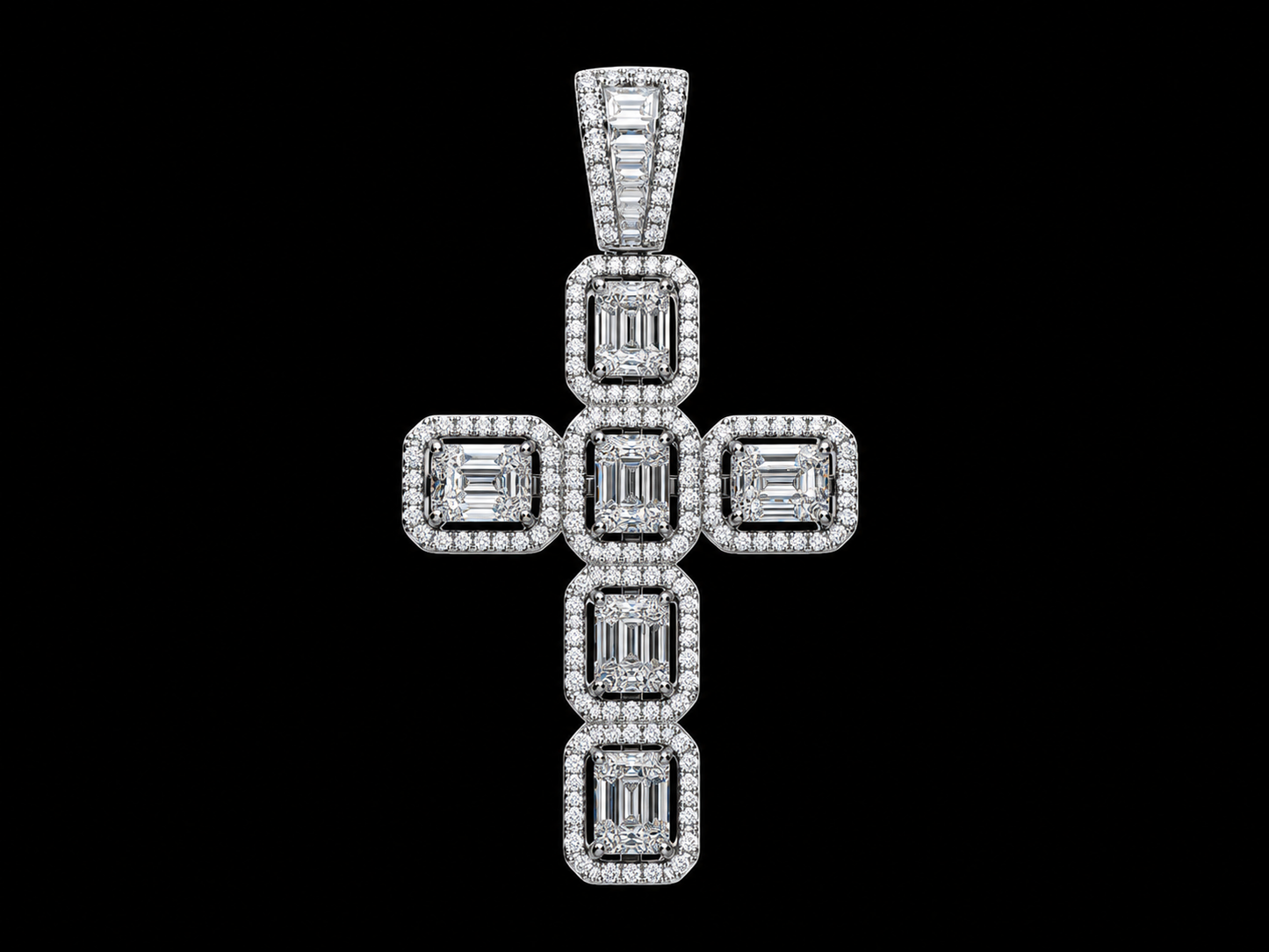 14K Gold Baguette Diamond Cross Pendant Angelica Jewellers