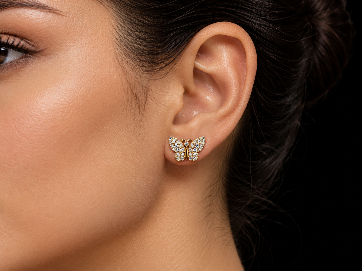 14K Yellow Gold Natural Diamond Butterfly Stud Earrings – 0.50 CT – Angelica Jewellers, view 2