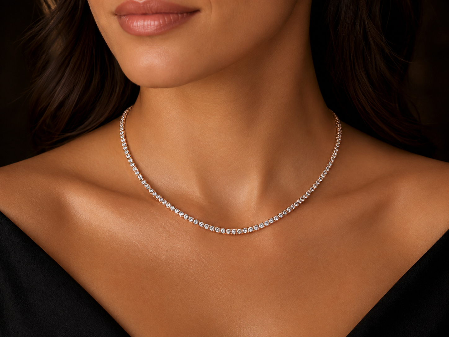 14K Rose Gold 12.90ct Diamond Tennis Necklace Angelica Jewellers