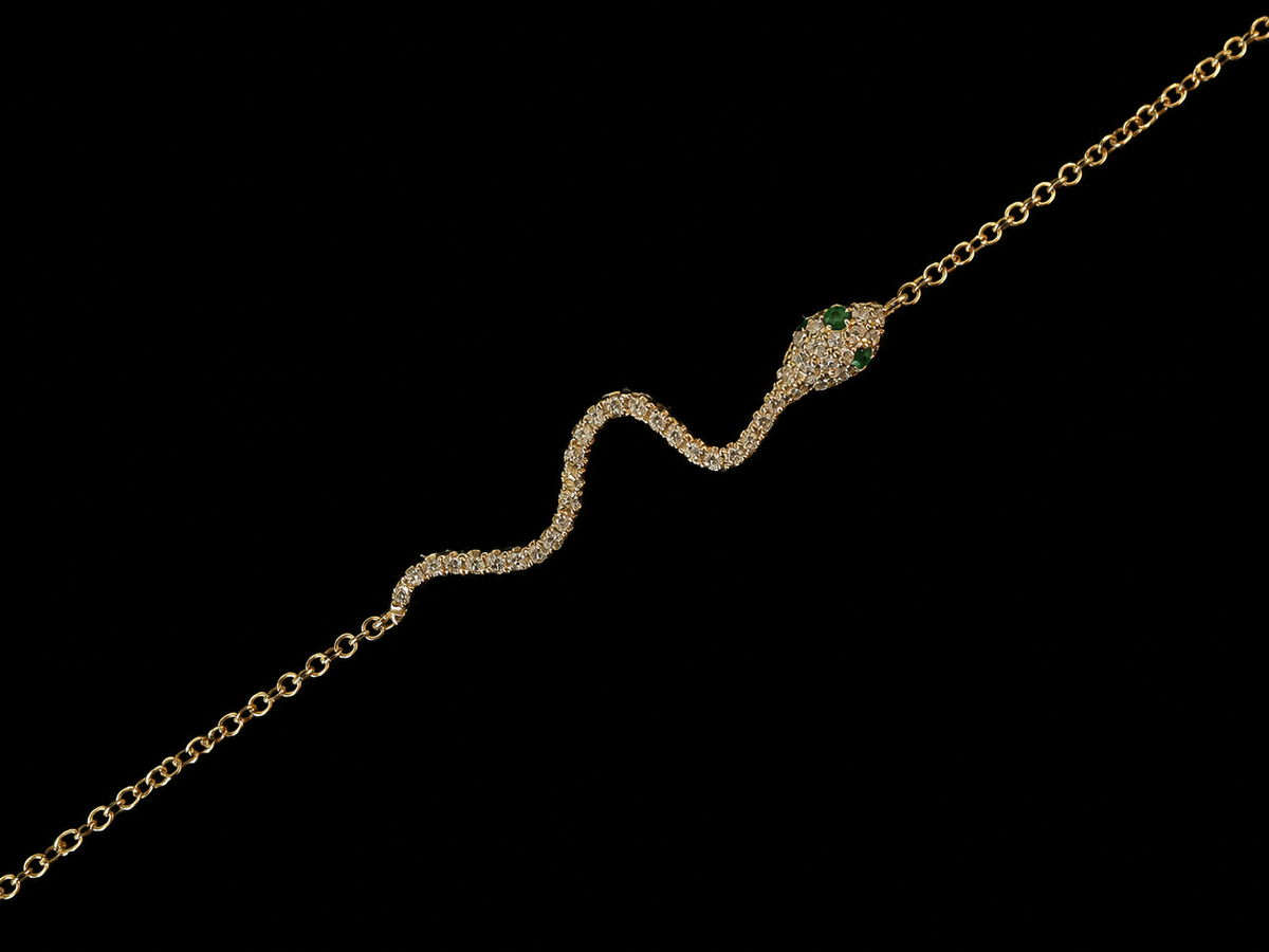 14K Yellow Gold Snake Diamond & Emerald Bracelet – 0.14 CT
