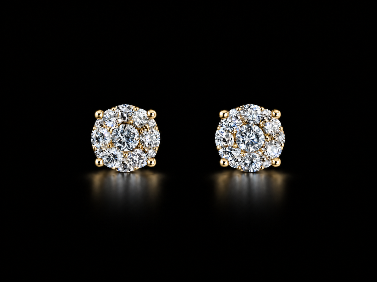14K Yellow Gold 0.25 CT Natural Diamond Halo Stud Earrings – Angelica Jewellers