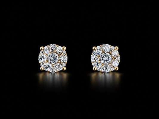14K Yellow Gold 0.25 CT Natural Diamond Halo Stud Earrings – Angelica Jewellers