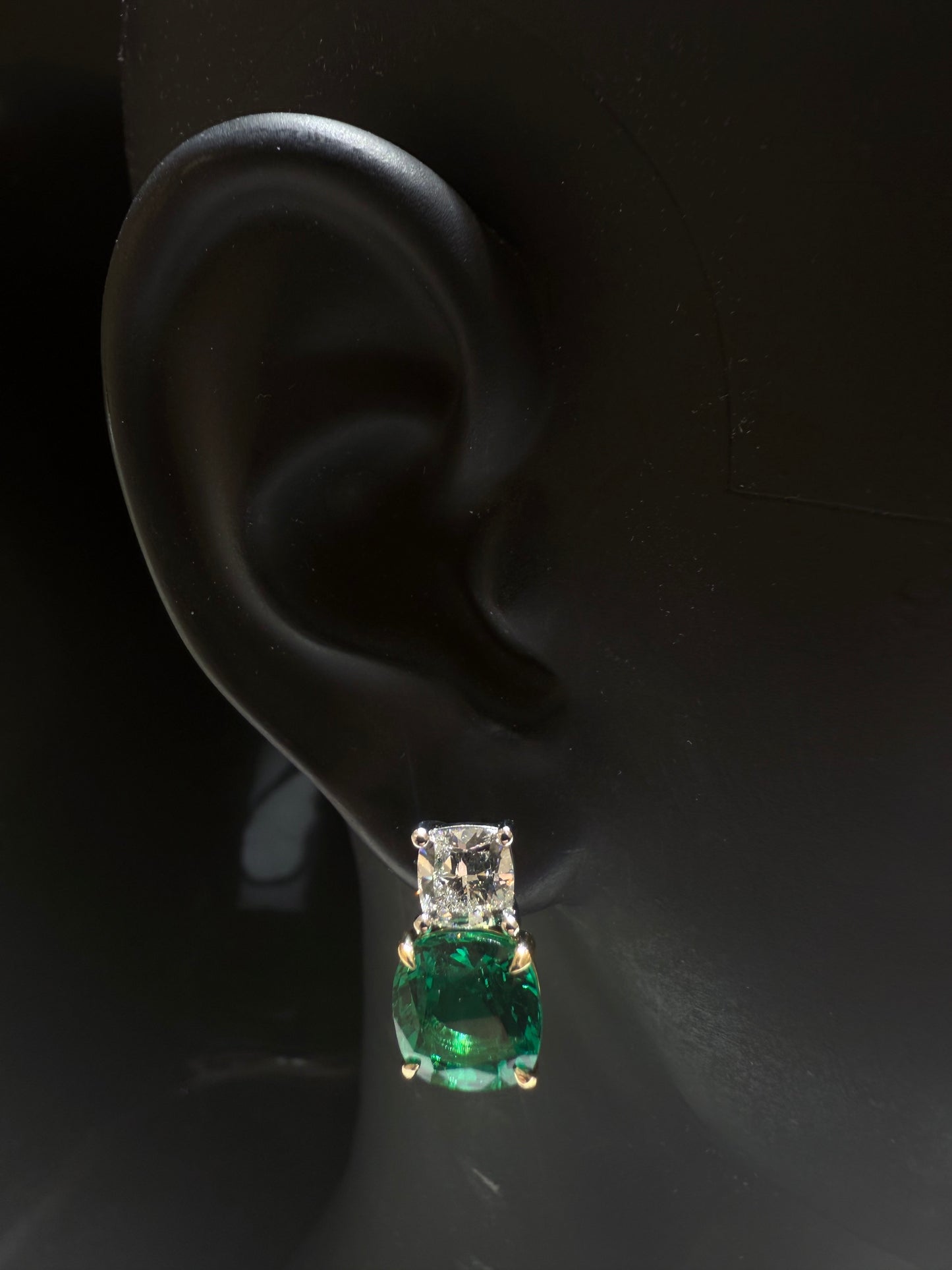 18K AND PLATINUM EMERALD AND DIAMOND EARRINGS
