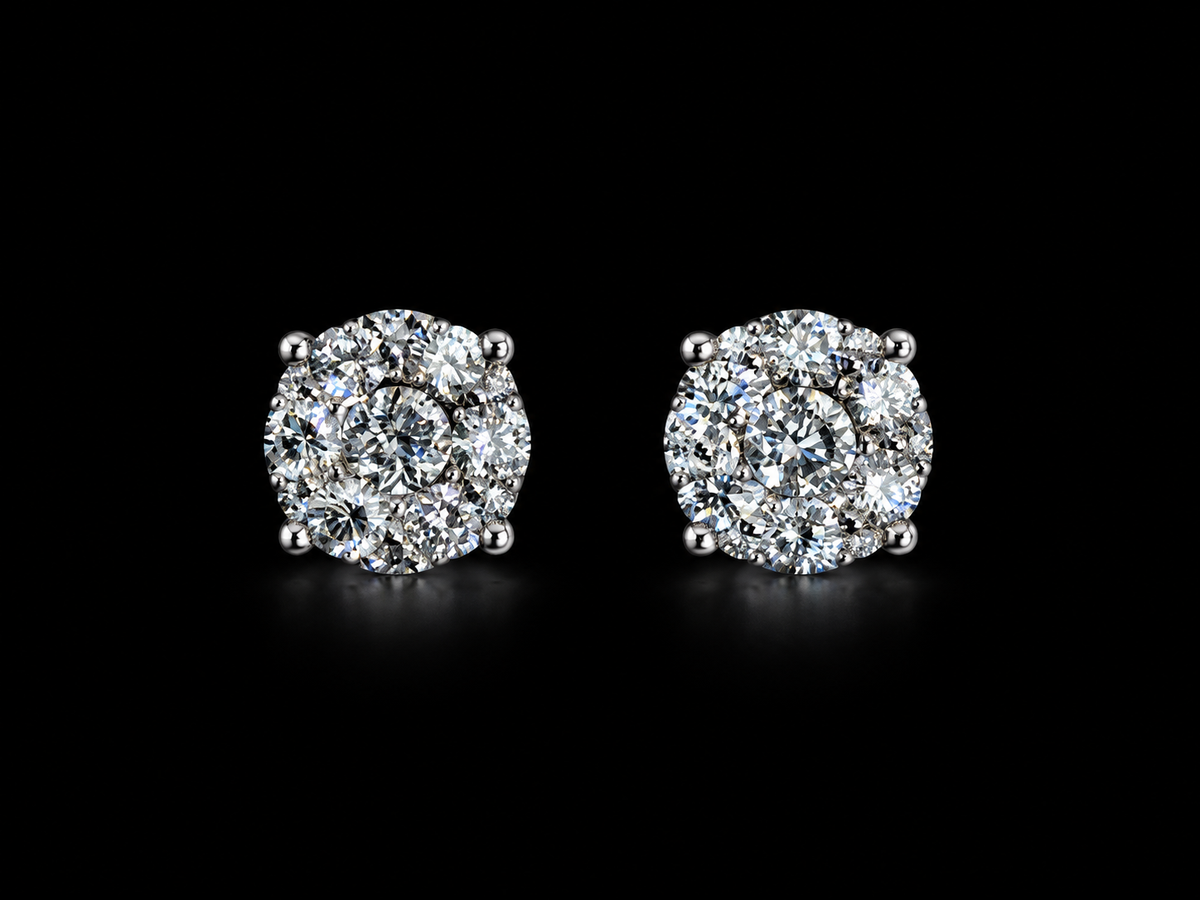 14K White Gold 0.46 CT Natural Diamond Cluster Stud Earrings – 6mm – Angelica Jewellers