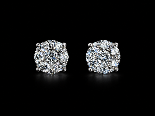 14K White Gold 0.46 CT Natural Diamond Cluster Stud Earrings – 6mm – Angelica Jewellers