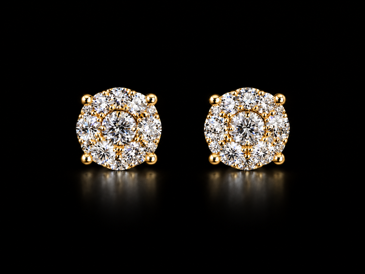 14K yellow Gold 0.46 CT Natural Diamond Cluster Stud Earrings – 6mm – Angelica Jewellers