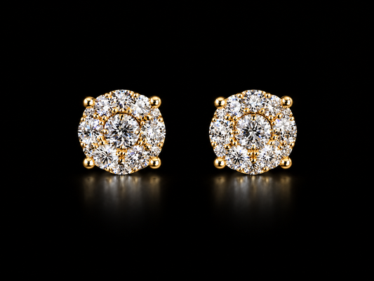 14K yellow Gold 0.46 CT Natural Diamond Cluster Stud Earrings – 6mm – Angelica Jewellers