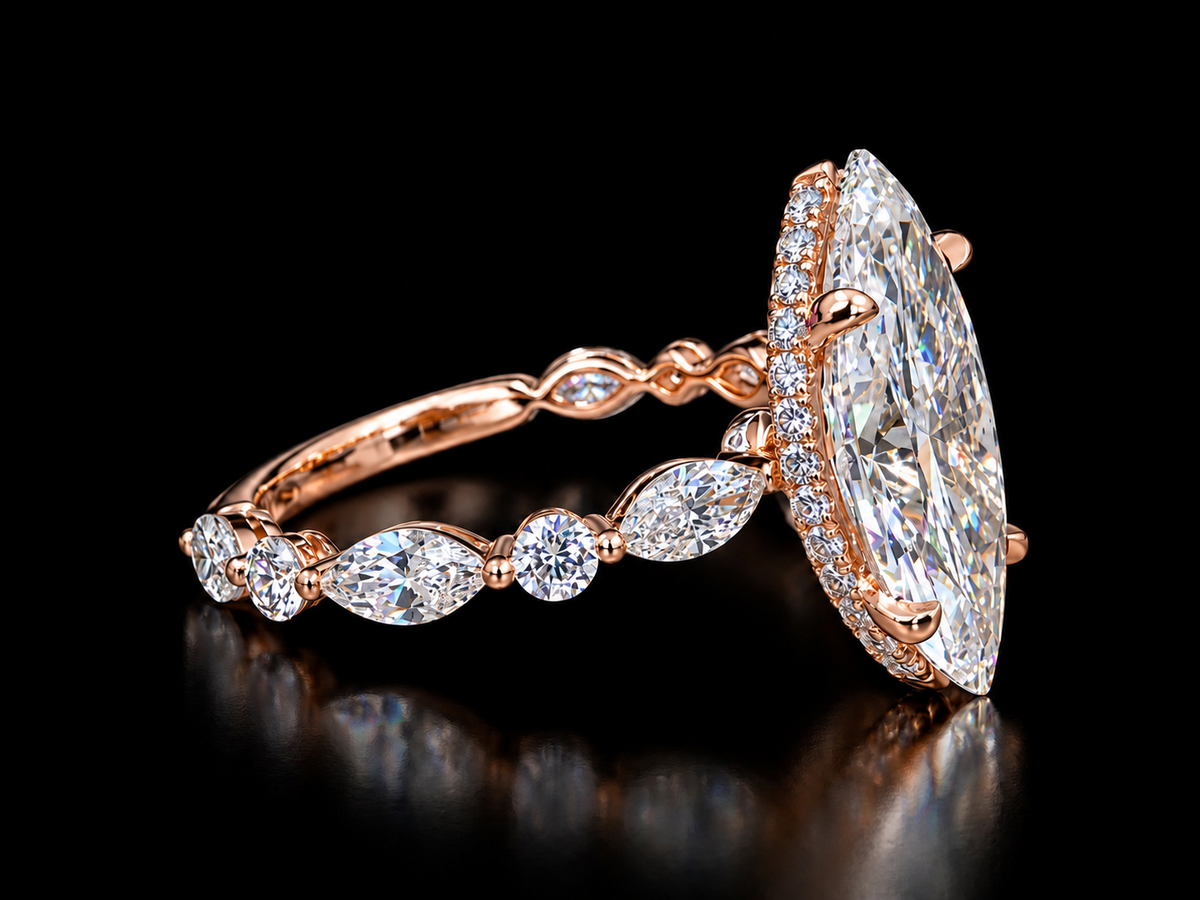 3.35 CTW Marquise Lab Diamond Hidden Halo Engagement Ring – 14K Gold Angelica Jewellers