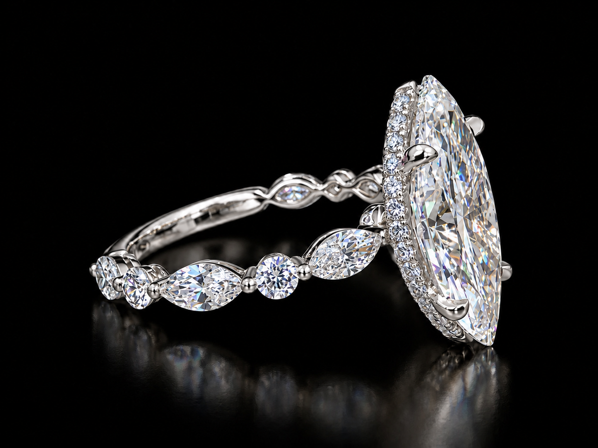3.35 CTW Marquise Lab Diamond Hidden Halo Engagement Ring – 14K Gold Angelica Jewellers