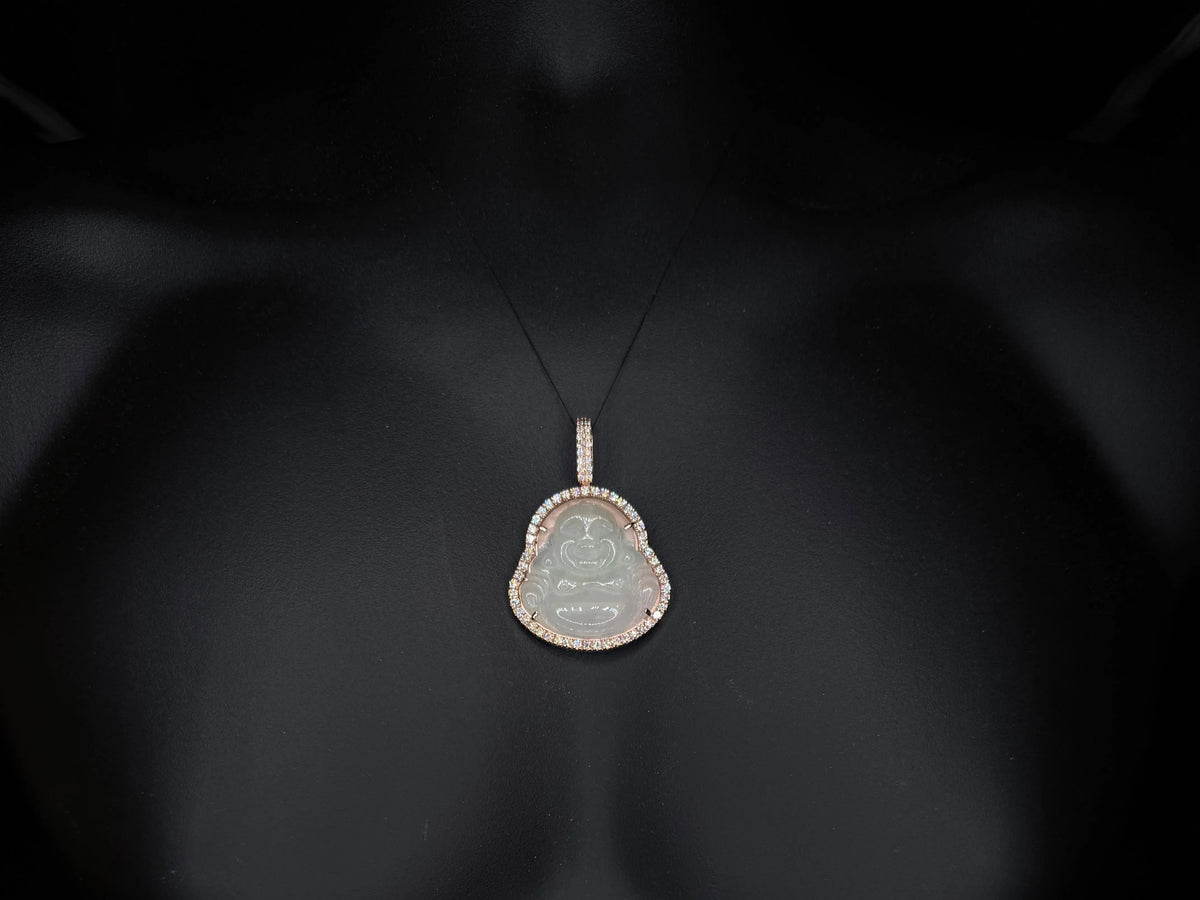 10K Rose Gold Diamond & Jade Buddha Pendant Angelica Jewellers