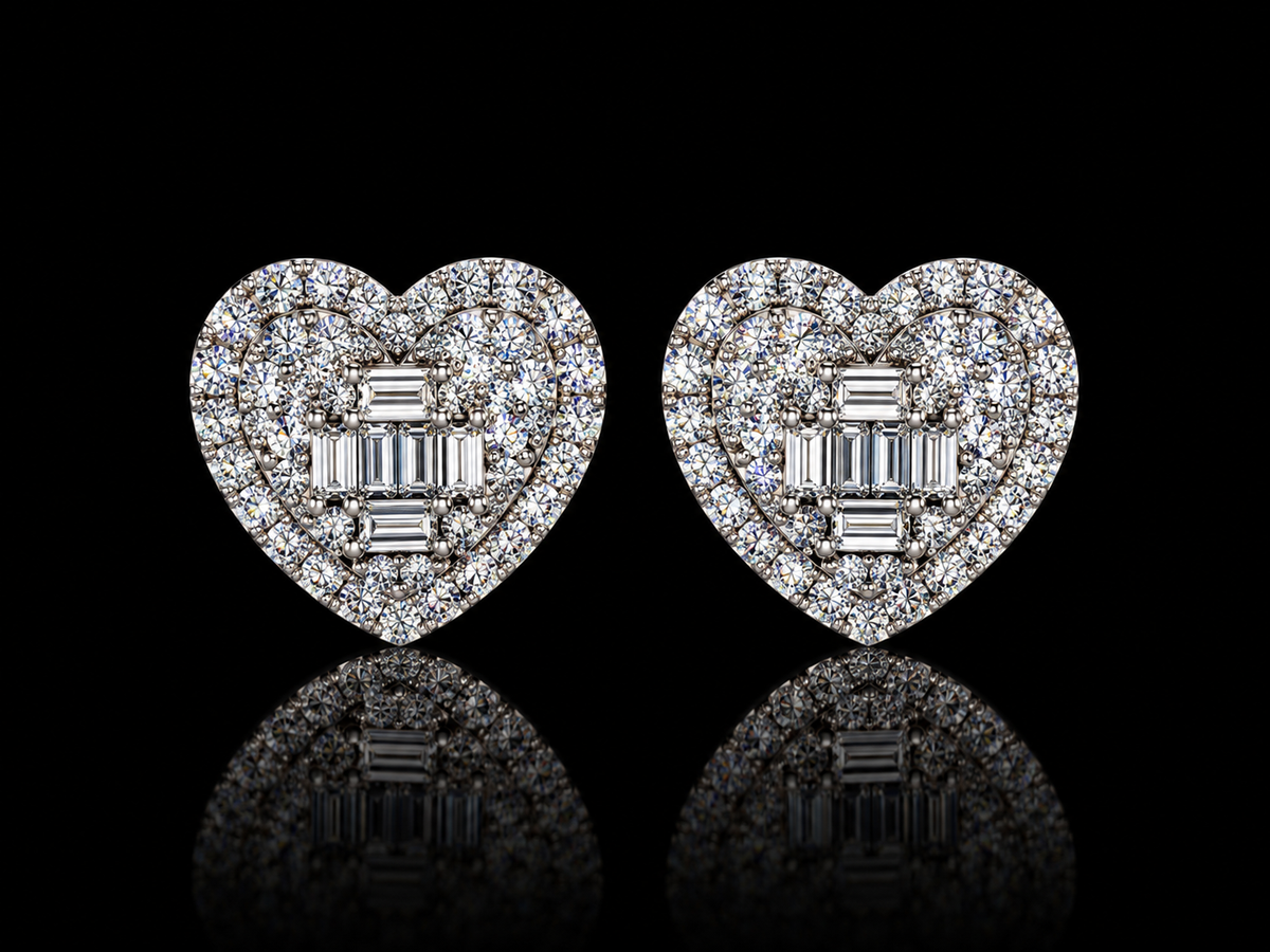 14K White Gold Natural Diamond Heart Stud Earrings – 0.50 CT