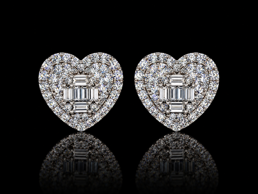 14K White Gold Natural Diamond Heart Stud Earrings – 0.50 CT