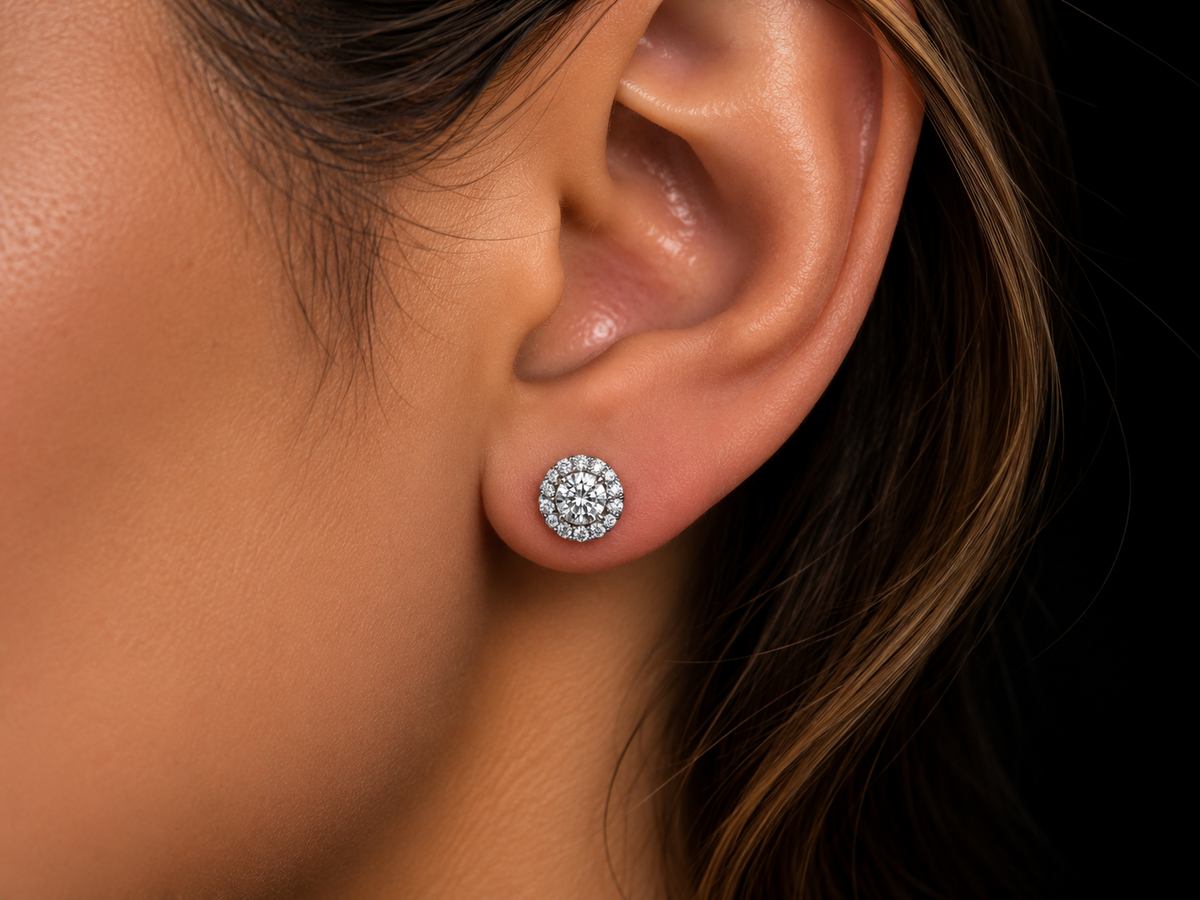 14K White Gold Natural Diamond Halo Stud Earrings – 0.46 CT | 6mm