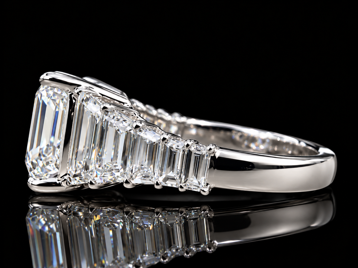Asscher-Cut Diamond Engagement Ring with Trapezoid & Baguette Side Diamonds
