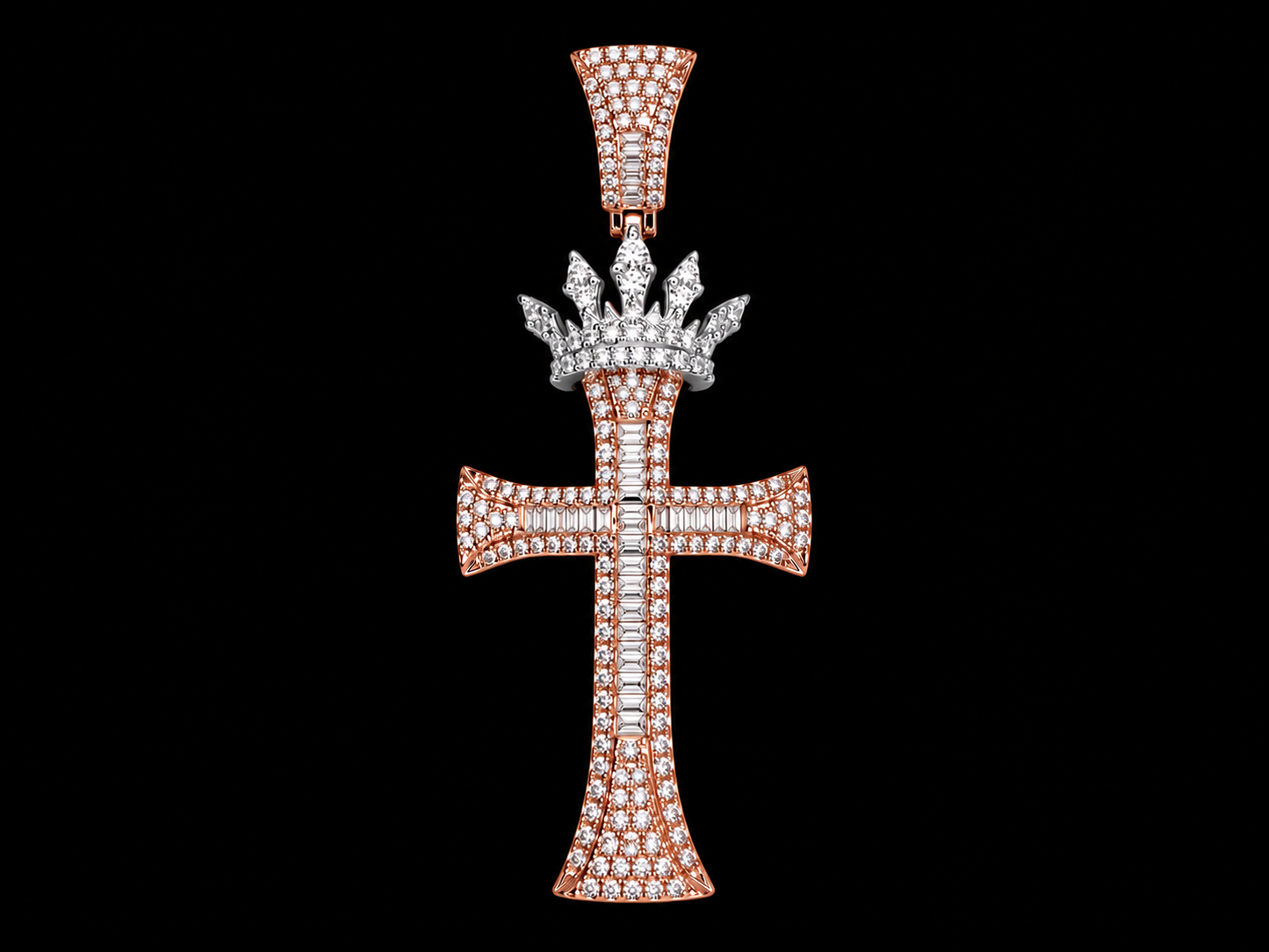 10K Rose Gold Diamond Crown Cross Pendant Angelica Jewellers