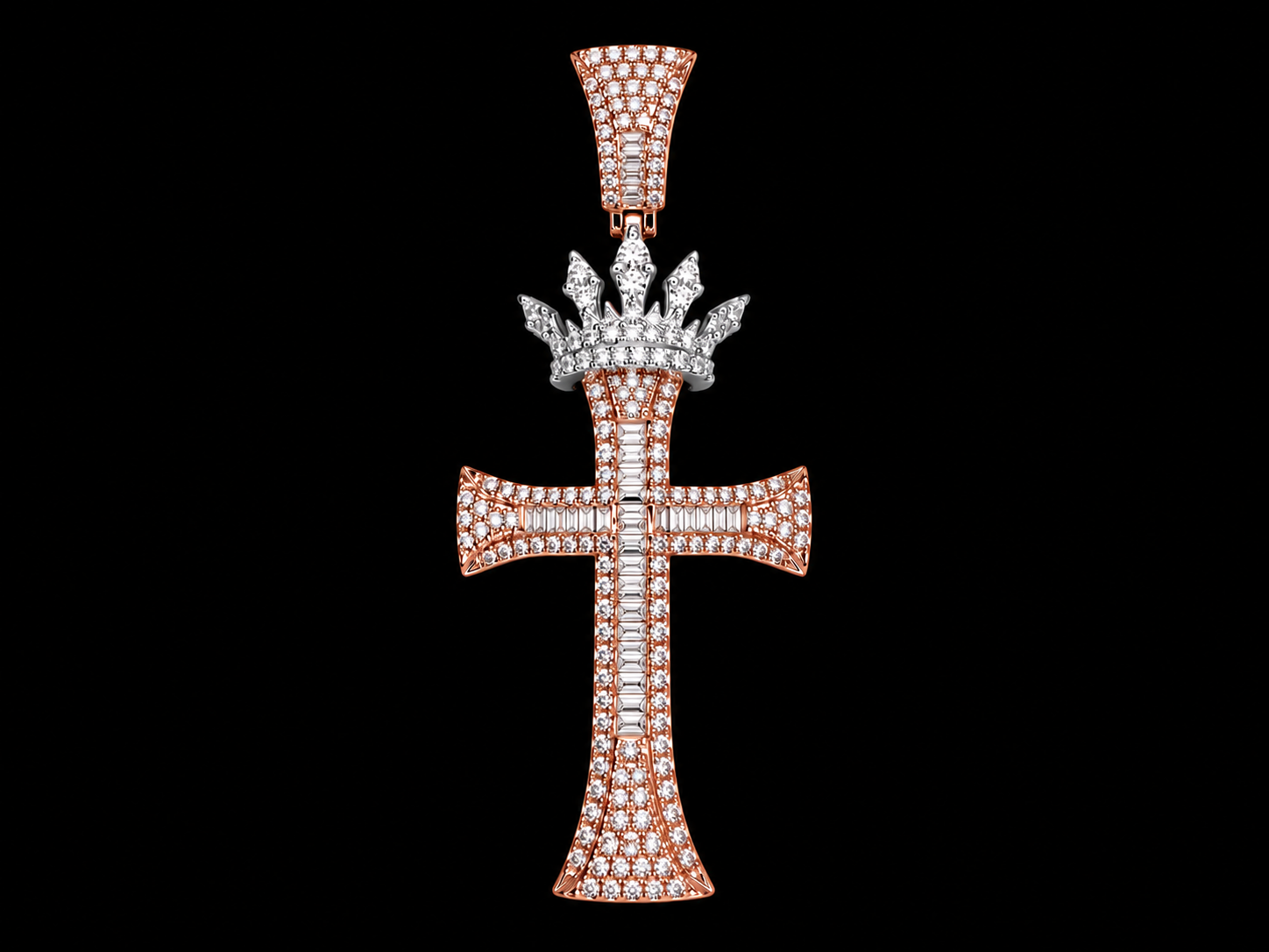 10K Rose Gold Diamond Crown Cross Pendant Angelica Jewellers