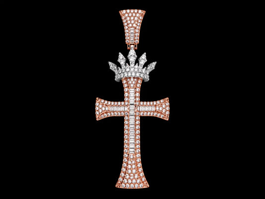 10K Rose Gold Diamond Crown Cross Pendant Angelica Jewellers
