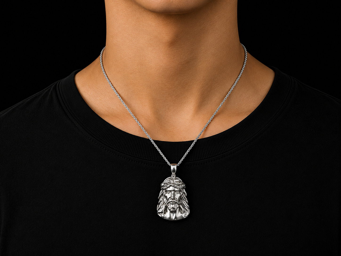 10K White Gold Jesus Head Pendant Angelica Jewellers