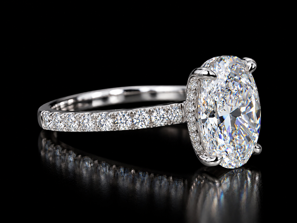 14K Gold 2.33 CTW Oval Lab Diamond Hidden Halo Engagement Ring Angelica Jewellers