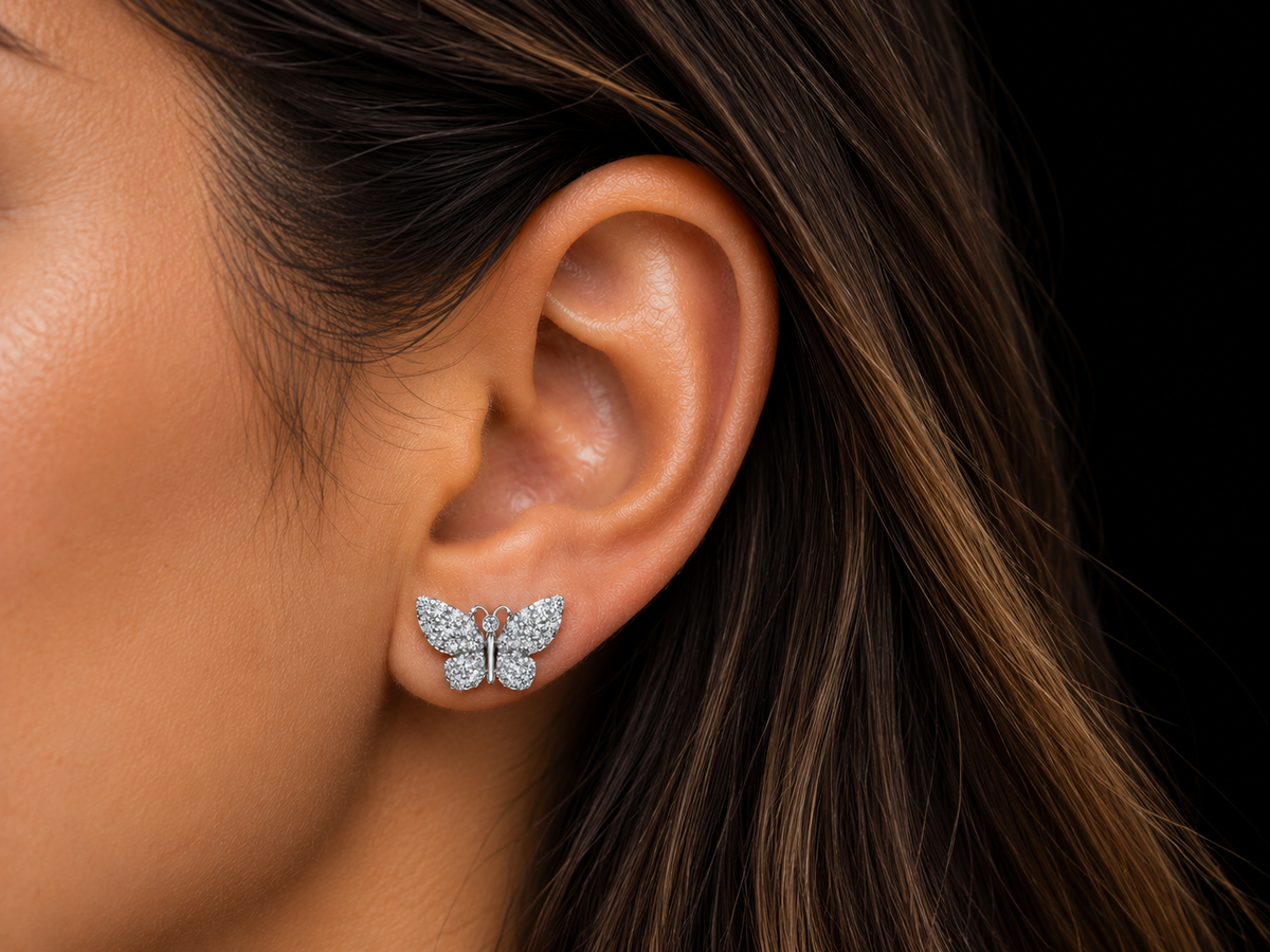 14K White Gold Natural Diamond Butterfly Stud Earrings – 0.50 CT – Angelica Jewellers, view 2