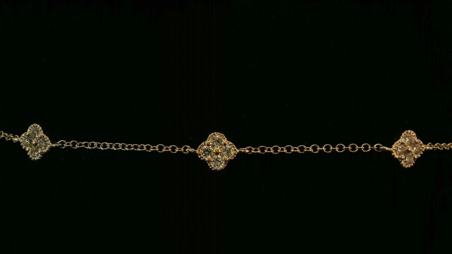 14K YELLOW GOLD 5 CLOVER DIAMOND BRACELET