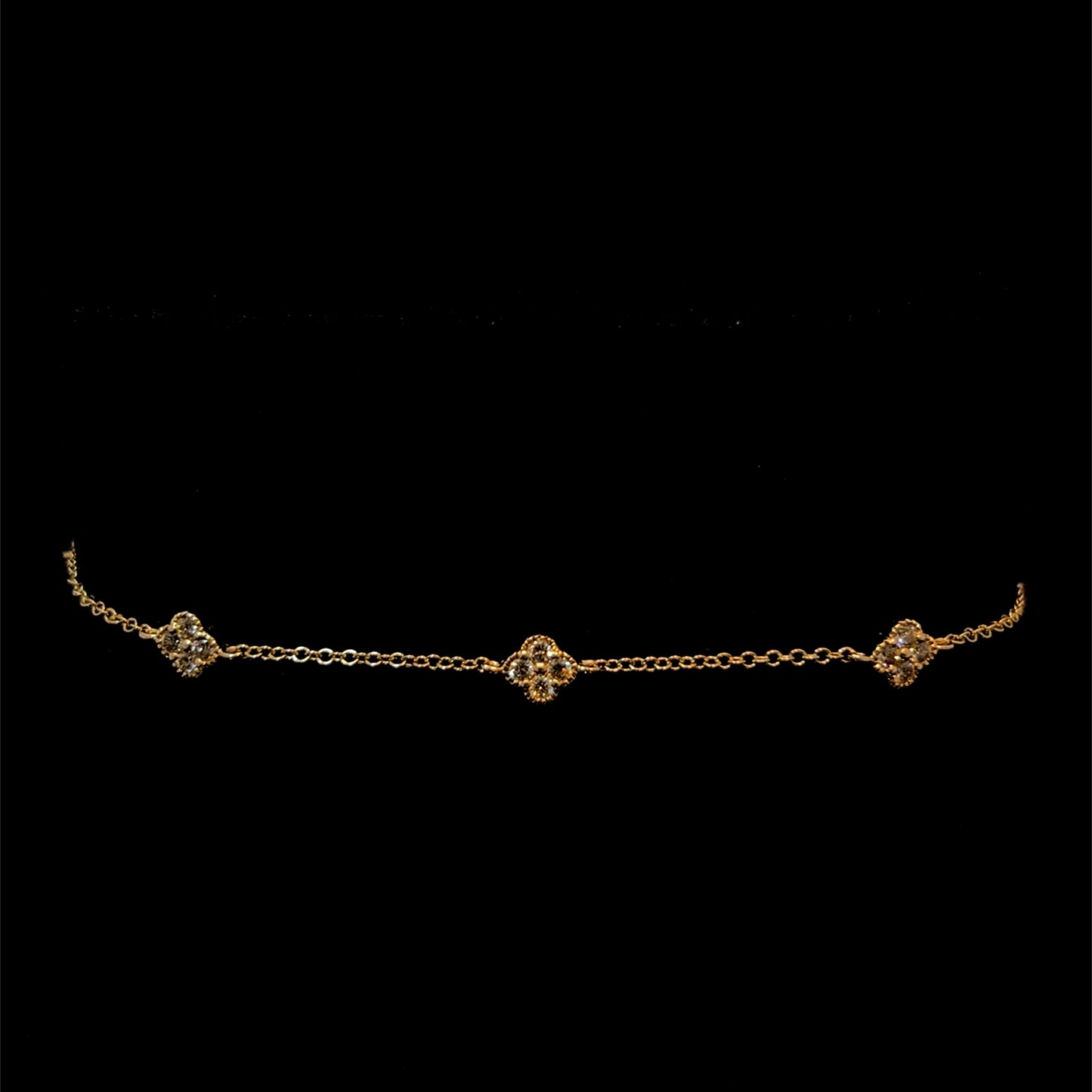 14K YELLOW GOLD 5 CLOVER DIAMOND BRACELET