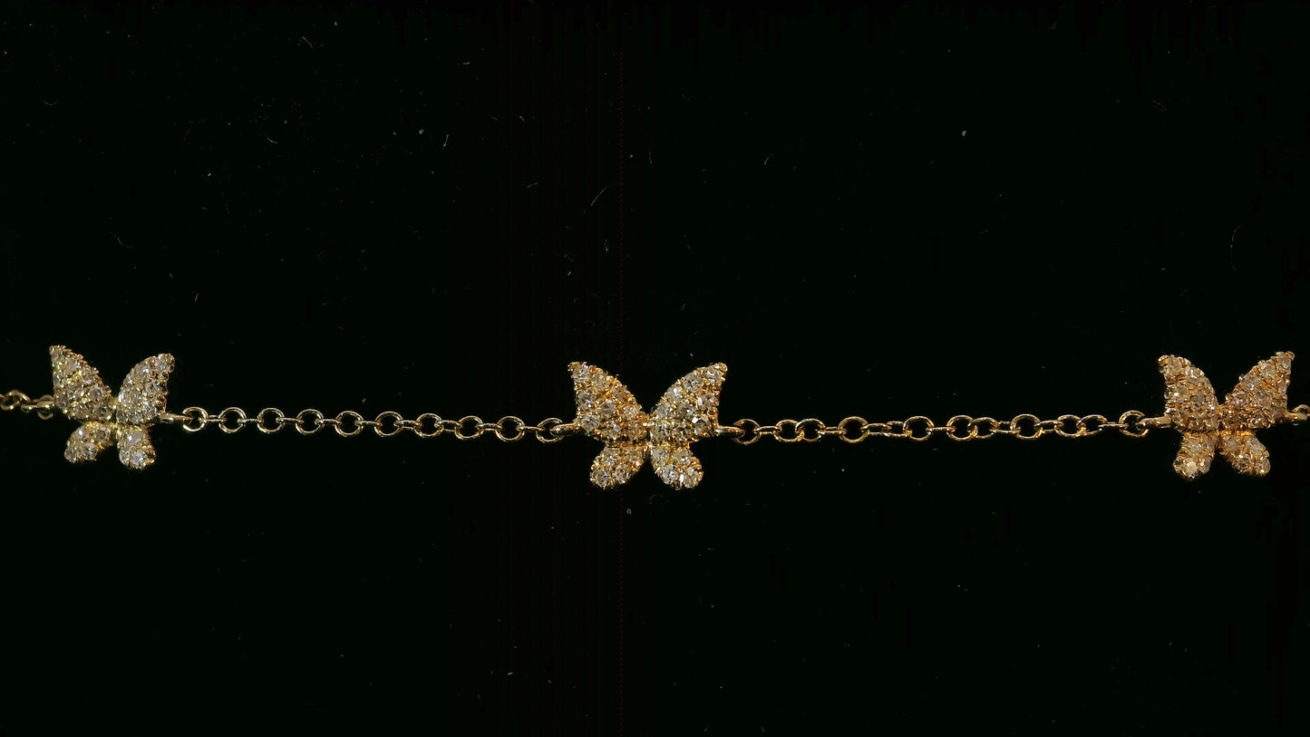 14K YELLOW GOLD 5 BUTTERFLIES DIAMOND BRACELET