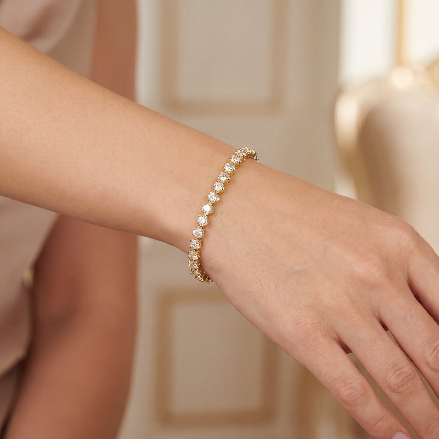14K YELLOW GOLD 3.80MM VVS F+ DIAMOND TENNIS BRACELET