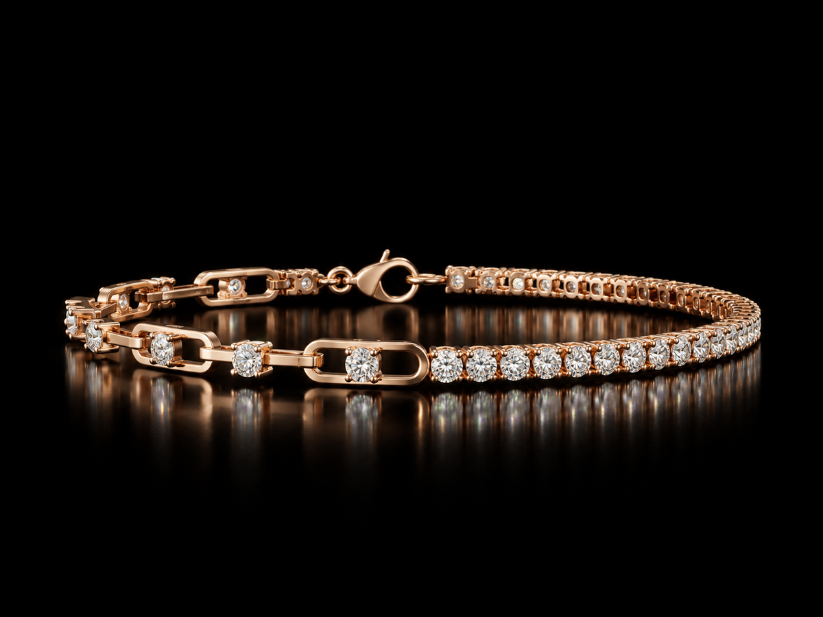 Lab-grown diamond tennis and link chain bracelet in rose gold