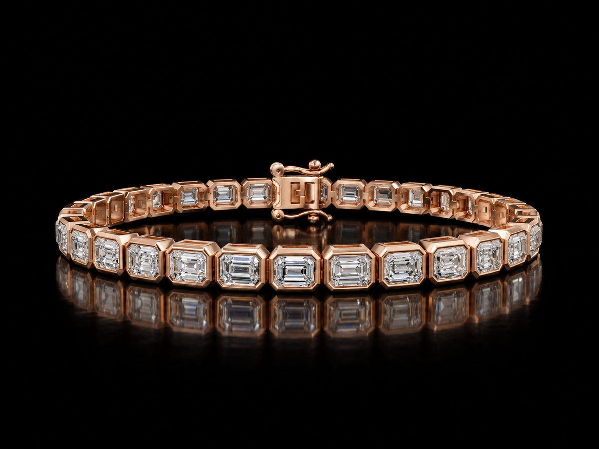 Emerald-cut bezel-set lab-grown diamond tennis bracelet in rose gold
