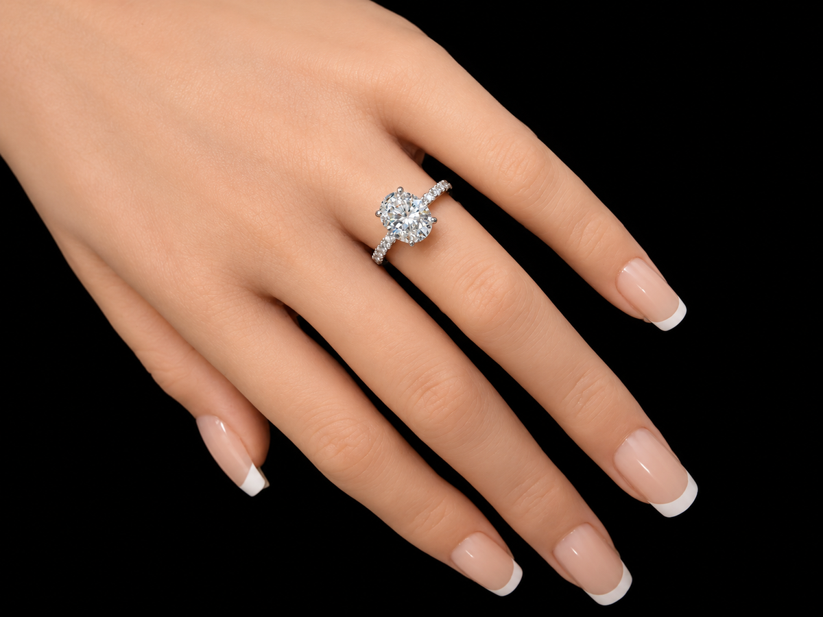 14K Gold 2.33 CTW Oval Lab Diamond Hidden Halo Engagement Ring Angelica Jewellers