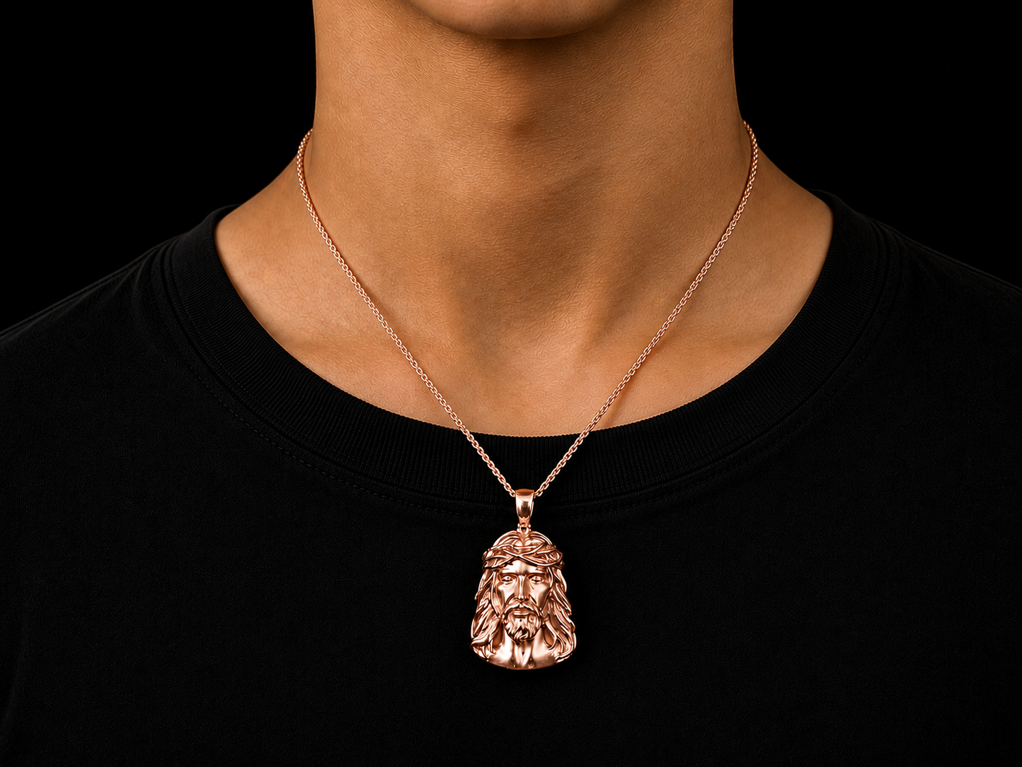 10K Rose Gold Jesus Head Pendant Angelica Jewellers