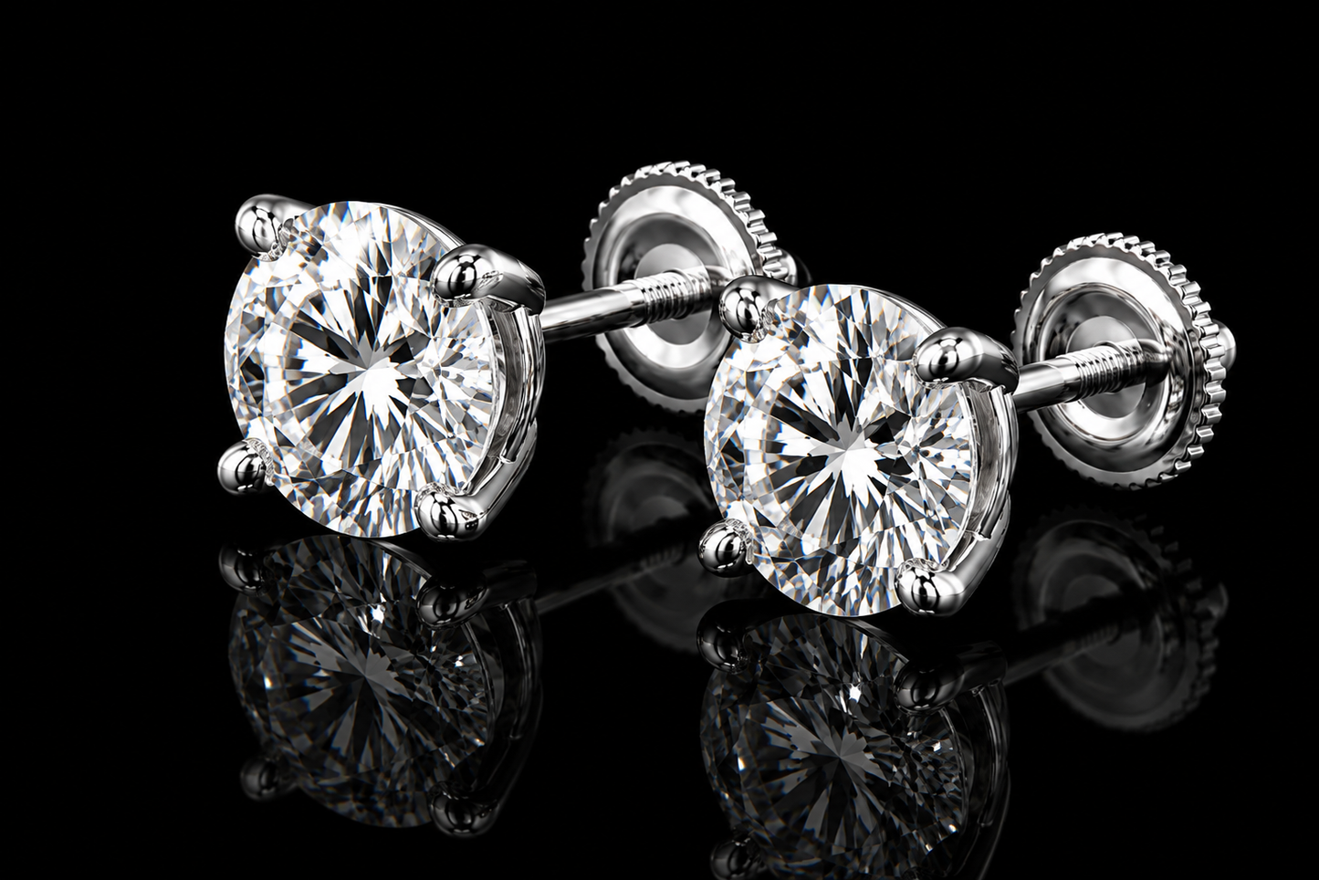 14K  Gold Martini 4-Prong Screw Back Diamond Stud Earrings | Lab Grown VS1 E | Excellent Cut