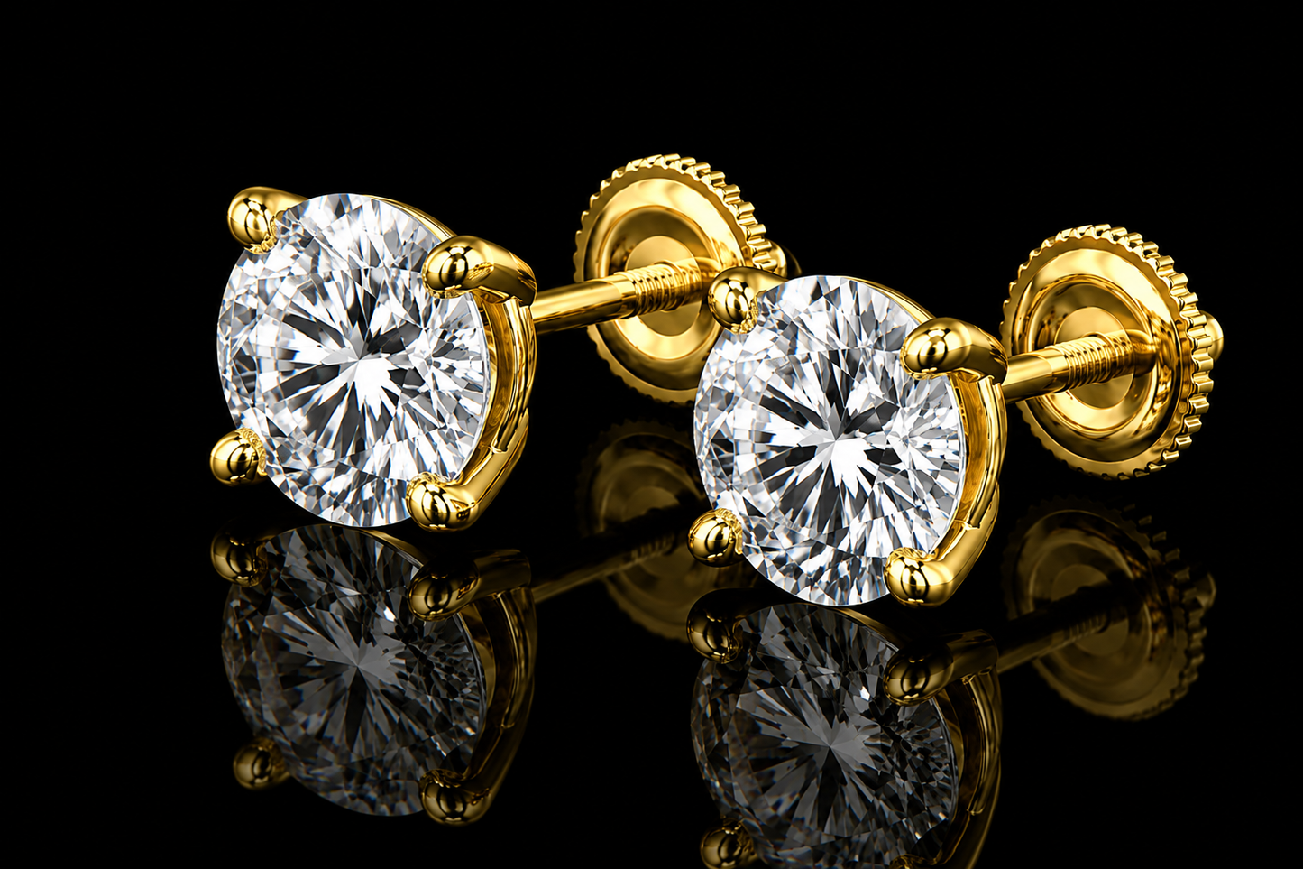 14K  Gold Martini 4-Prong Screw Back Diamond Stud Earrings | Lab Grown VS1 E | Excellent Cut