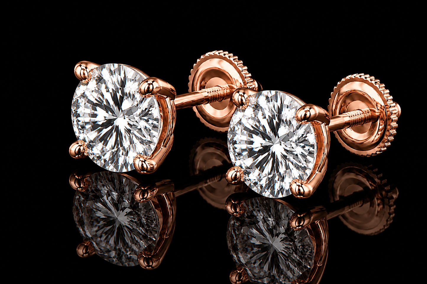 14K  Gold Martini 4-Prong Screw Back Diamond Stud Earrings | Lab Grown VS1 E | Excellent Cut